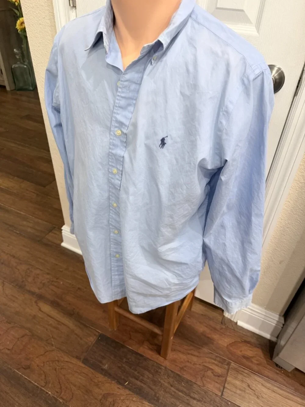 Polo Ralph Lauren Mens L Custom Fit Blue Cotton Button Down Pony Shirt Flawed